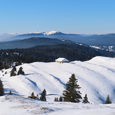 Snowshoeing in the wide open spaces of the Swiss Jura