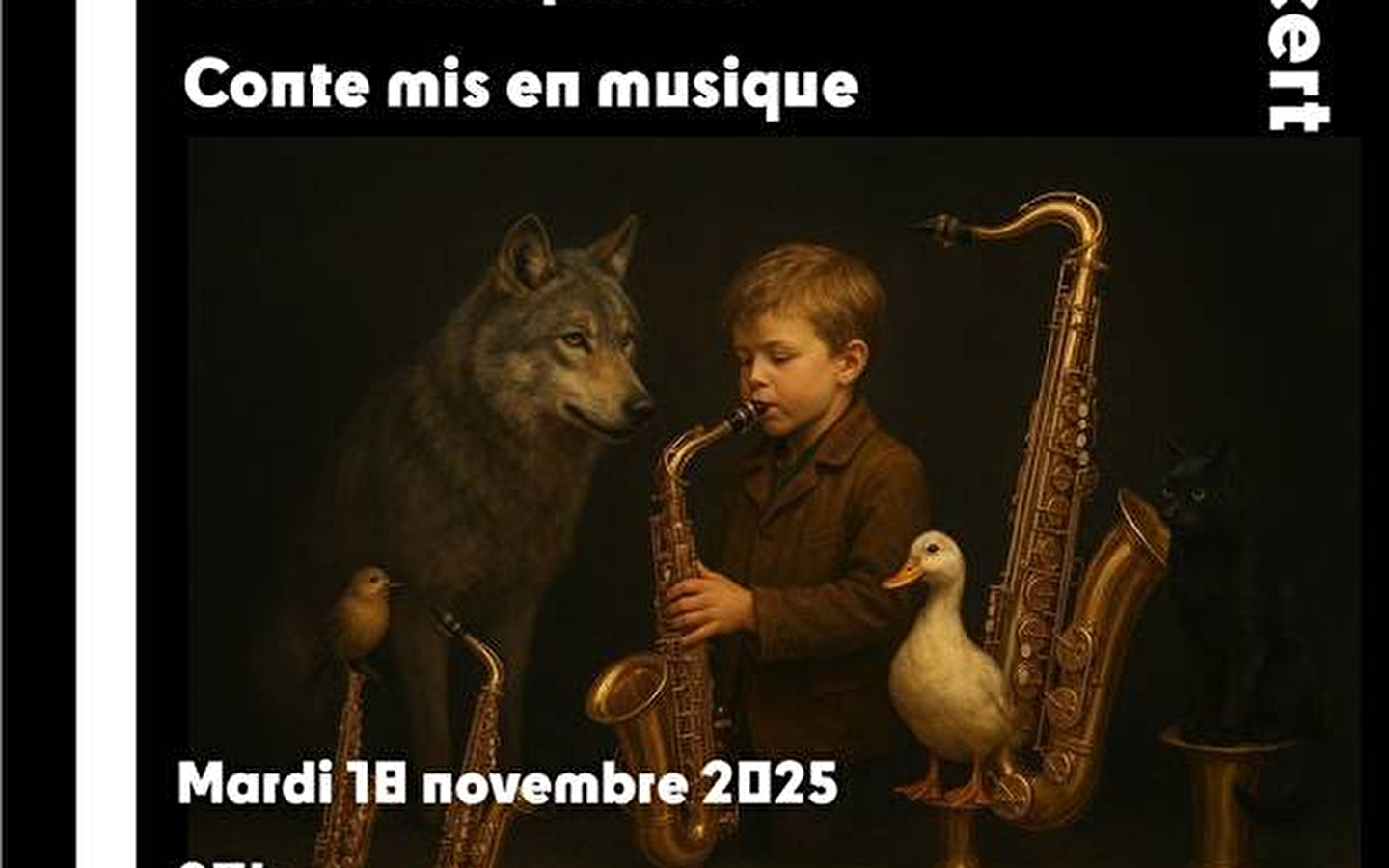 Concert conté Pierre and the loup version jazz, d'Arnaud Jourdy pour 4 saxophones