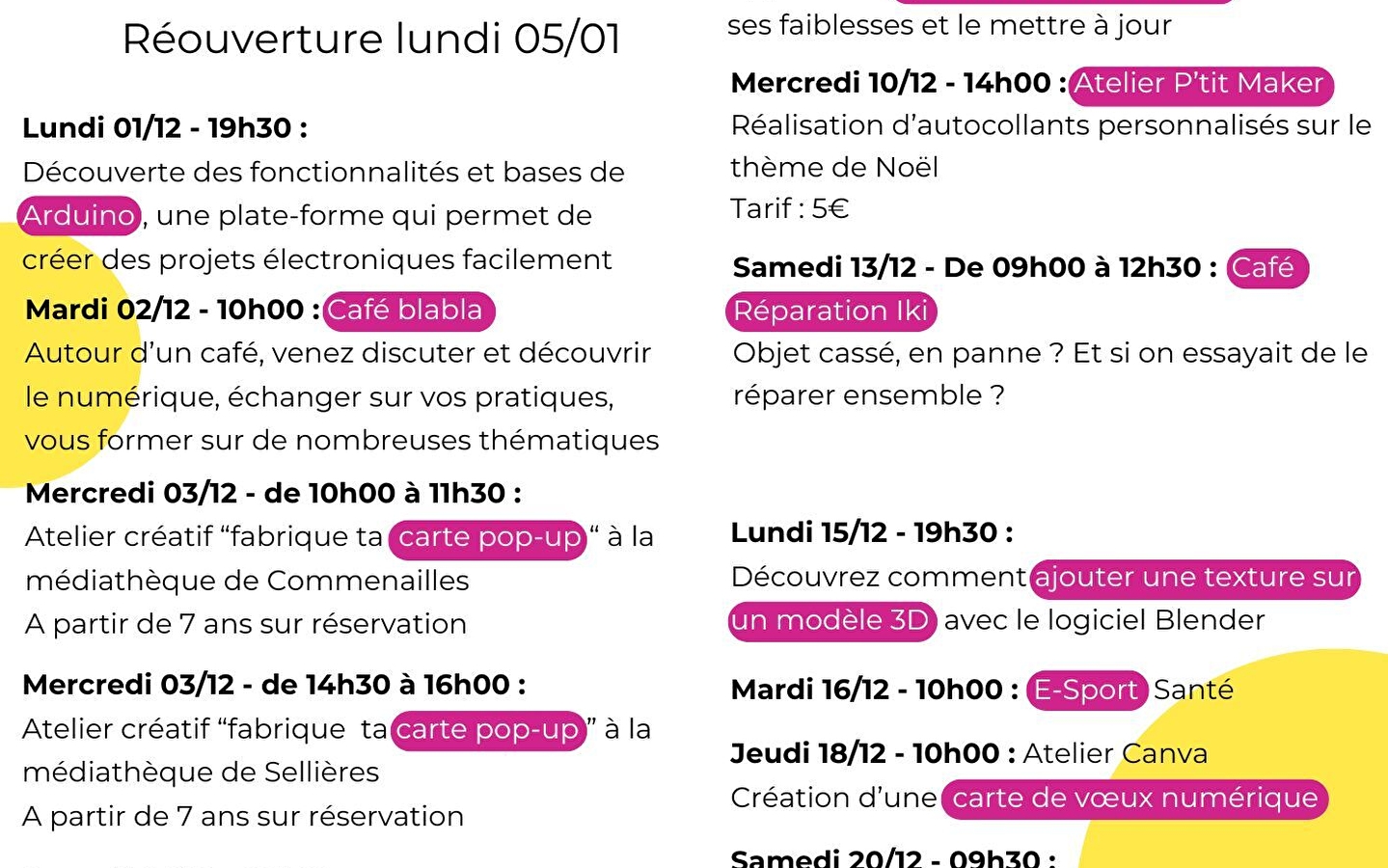 Fablab workshop schedule December
