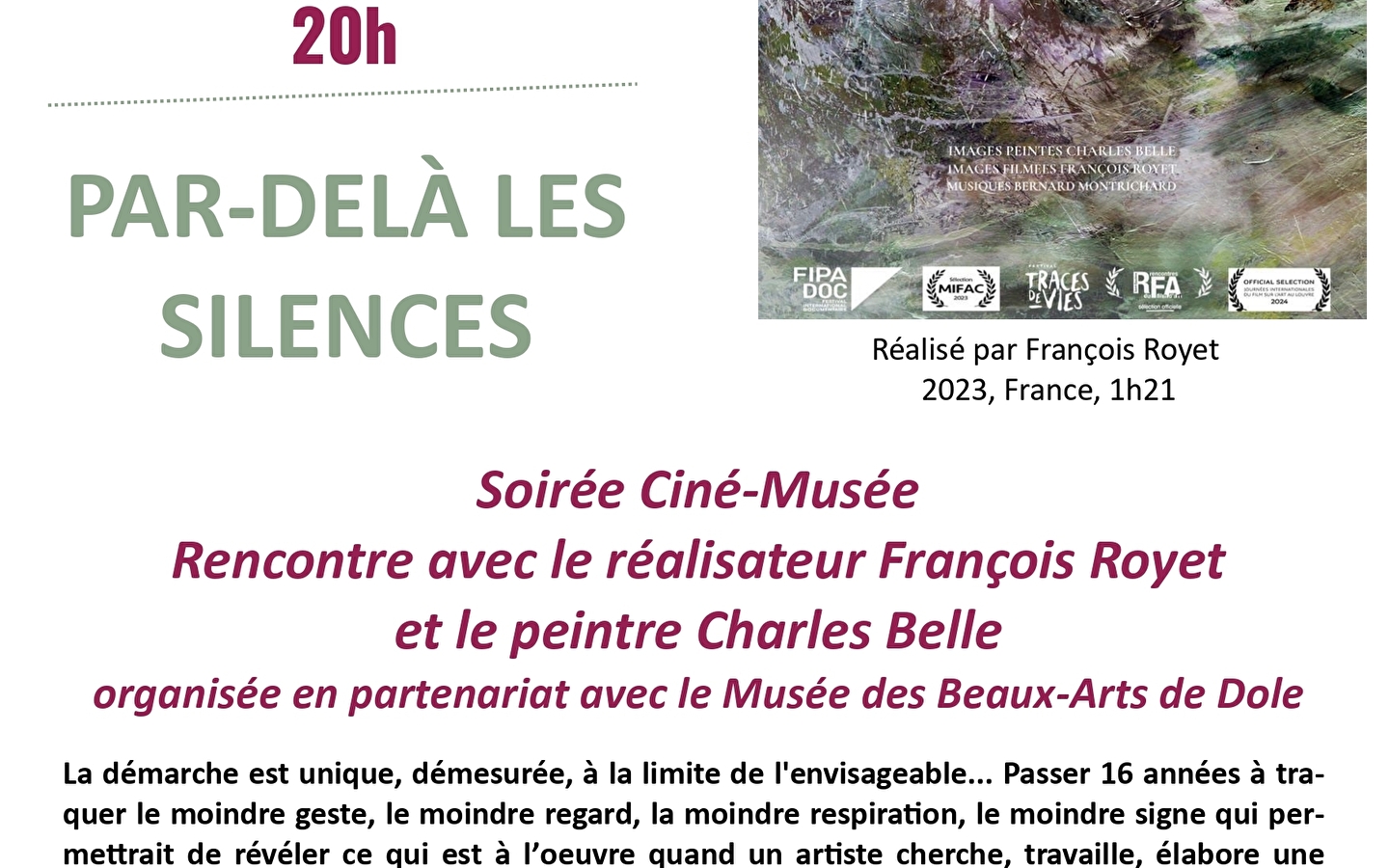 SPECIAL CINÉ MUSÉE EVENING - BEYOND THE SILENCES