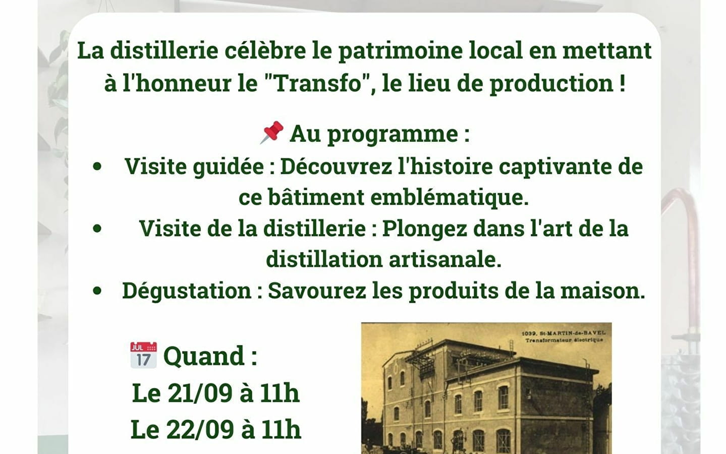 Visite guidée et dégustation gratuite à la Distillerie du Bugey - Journées Européennes du Patrimoine